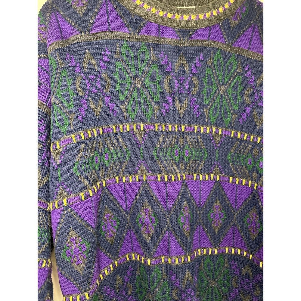 VTG 80'S/90's Cadet Boys Club‎ Sweater Purple Green Boys Made in USA XL 18 - Picture 3 of 10
